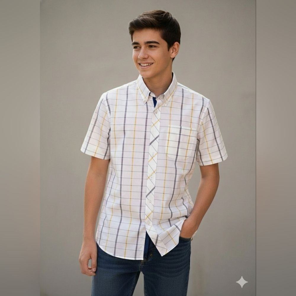 Platini Boys NWT White Striped Short Sleeve Button Down Shirt Size 14/16